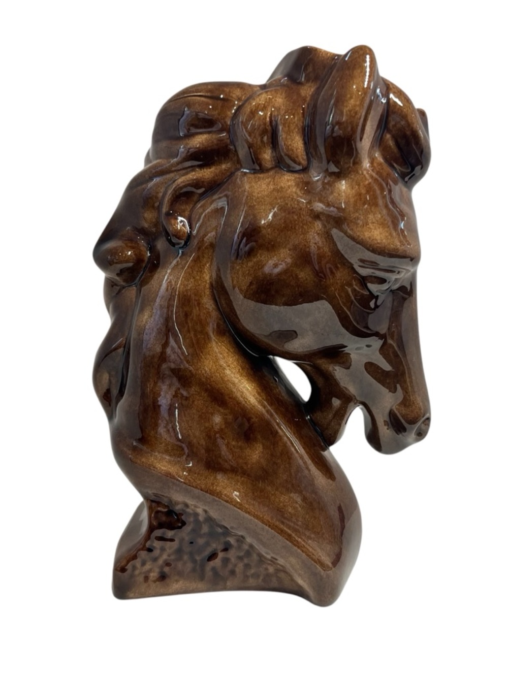 Vintage Brown Ceramic Horse Head Sculpture Hand Painted